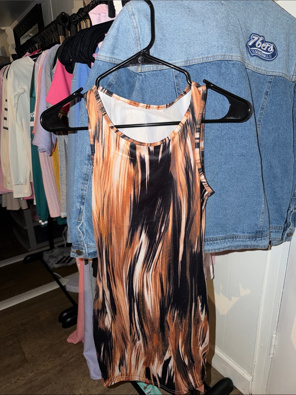 SHEIN Black & Brown Abstract Print Sleeveless Tank Dress